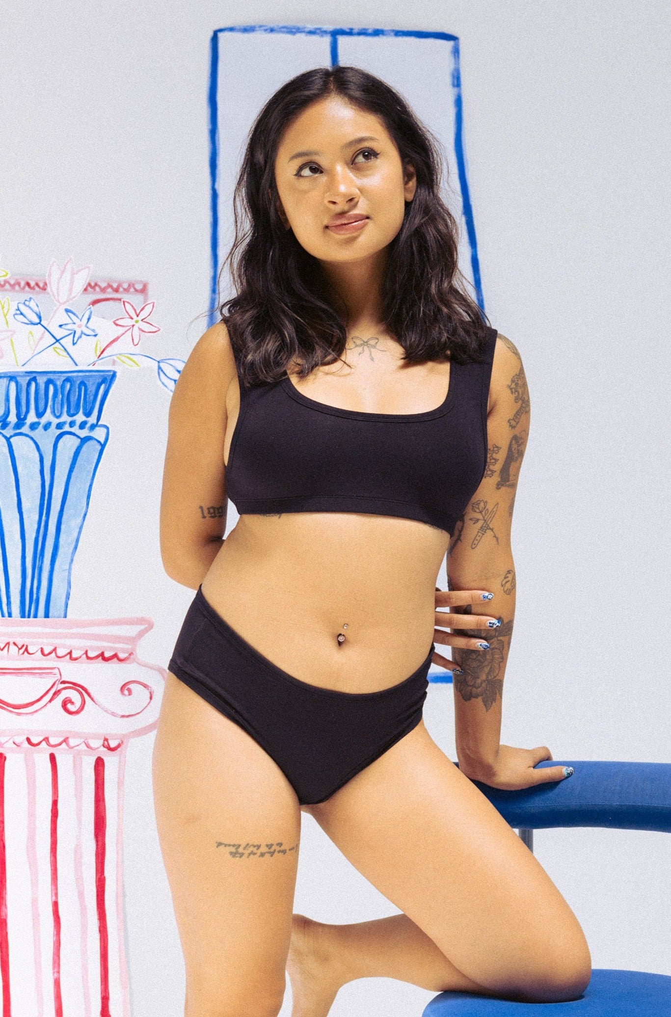 Moana Hip Bikini in Black - MARY YOUNG