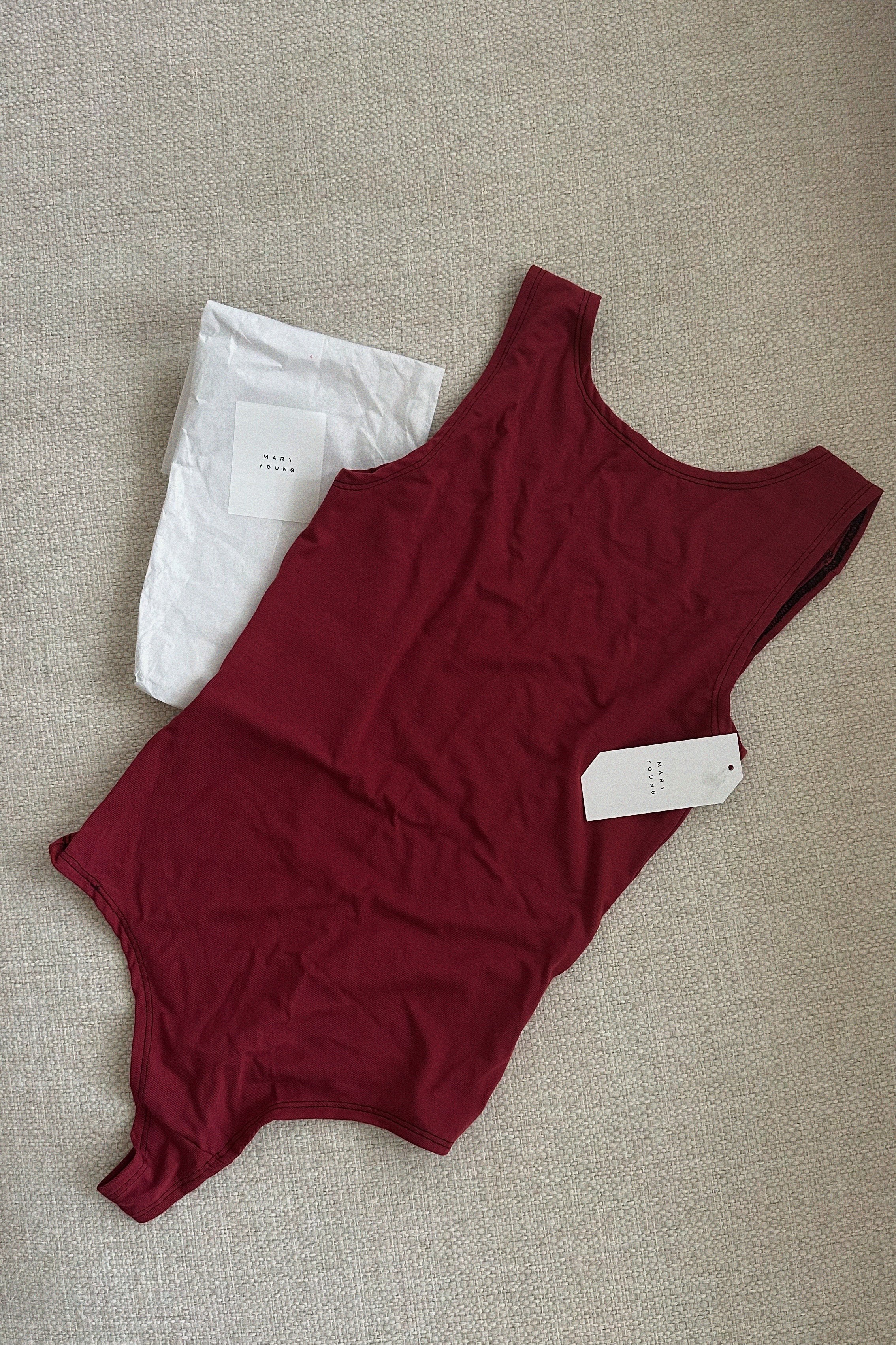 Backless Thong Bodysuit in Wine - MARY YOUNG